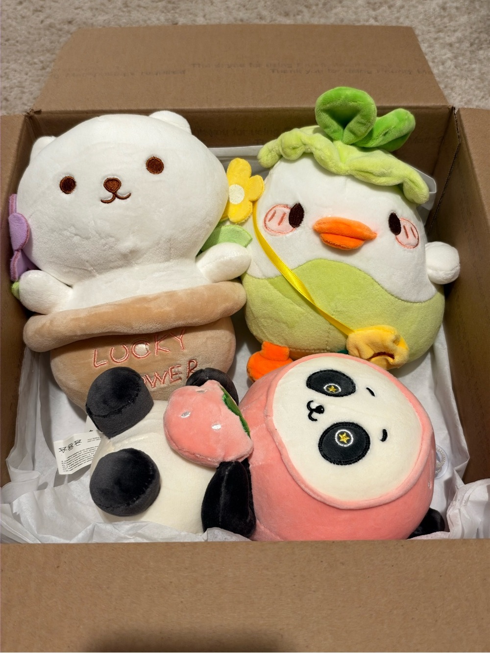 Plush Panda & Character Toy Bundle - Pink, White, Green